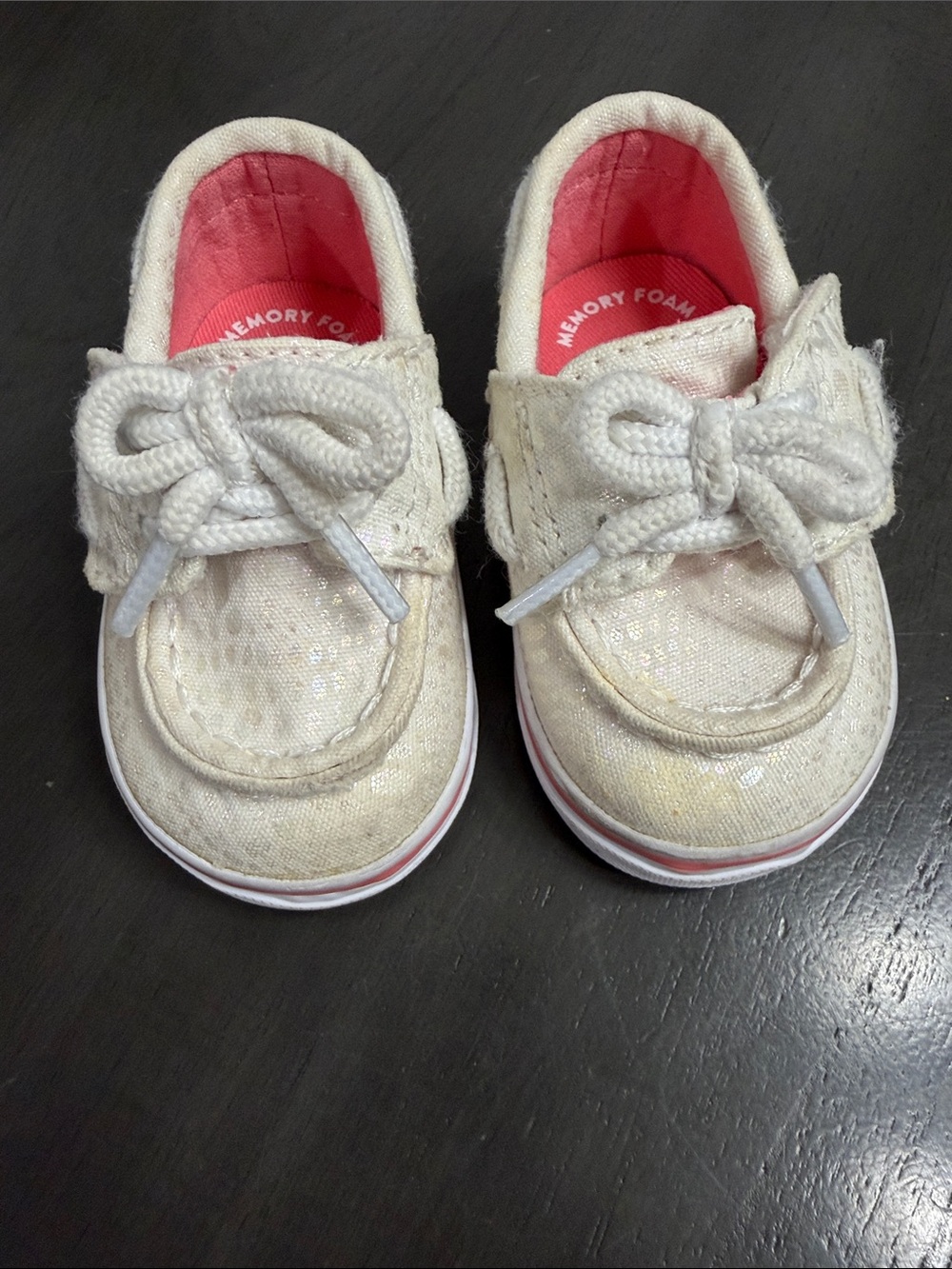 Sperry Kids Cream Glitter Boat Shoes with Pink Insole